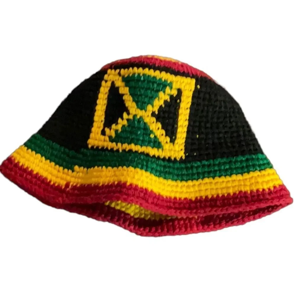 Hand Crafted Crotchet Bucket Hat Rasta Coloring